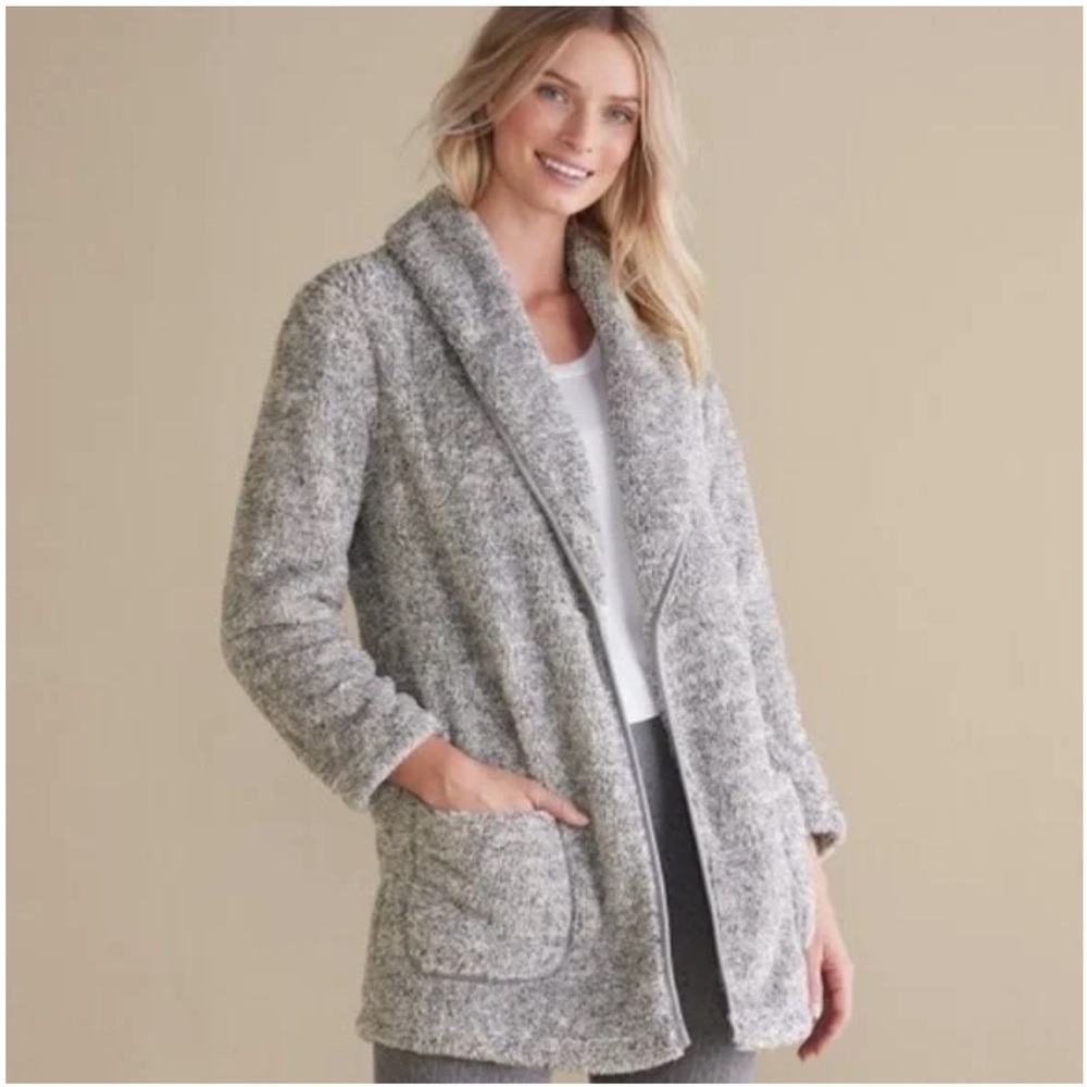 Soft Surroundings Size XS Grey Most Wonderful Cardi Fleece Sherpa Button